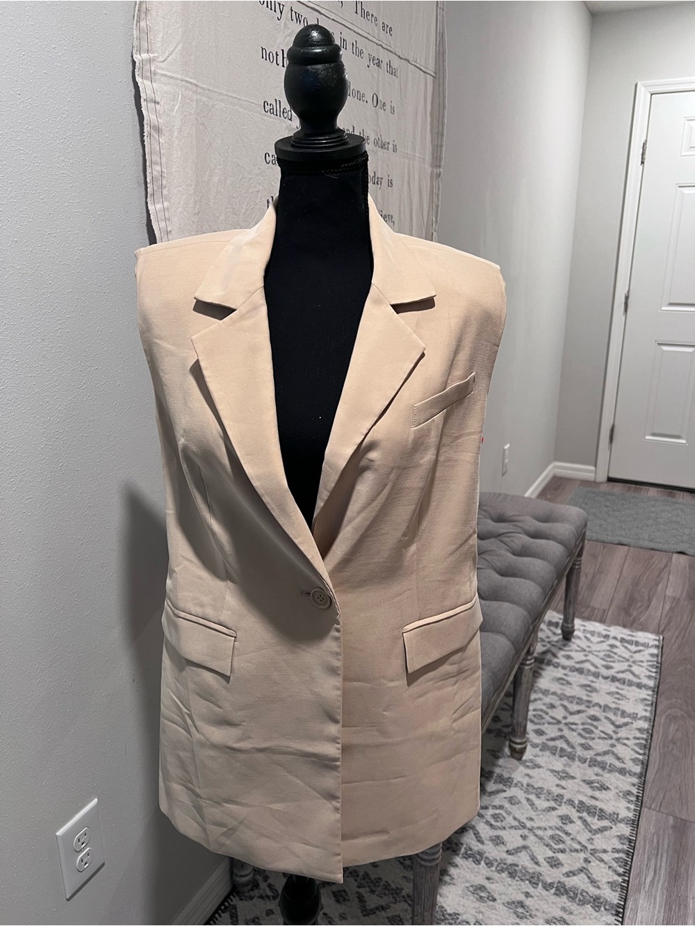Sleeveless Beige Blazer Vest - Women